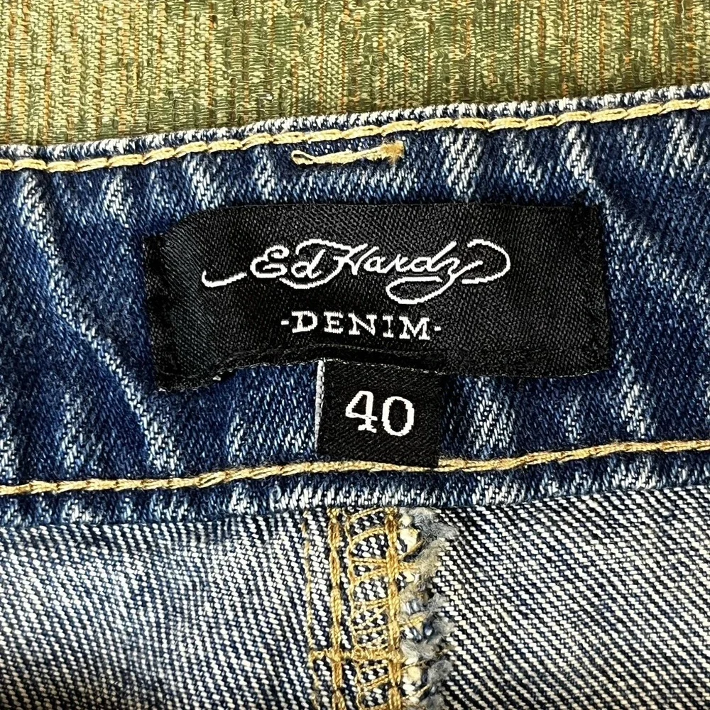 Ed Hardy Jeans Death Before Dishonor Distressed Slim Taper Denim MENS‎ SZ 40 NWT - Picture 3 of 14